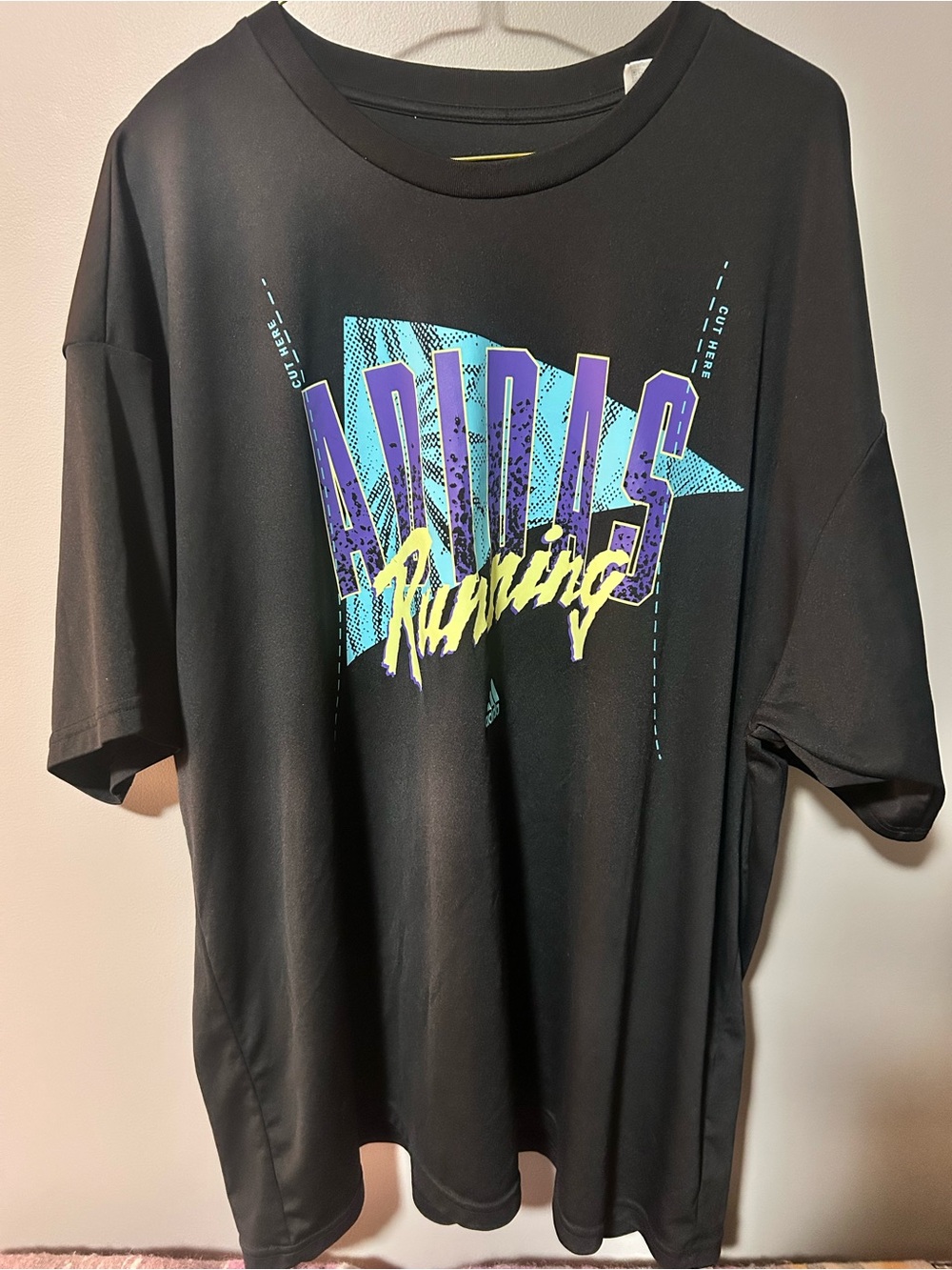 Vintage Adidas Running Black Graphic Tee purple blue HA6682